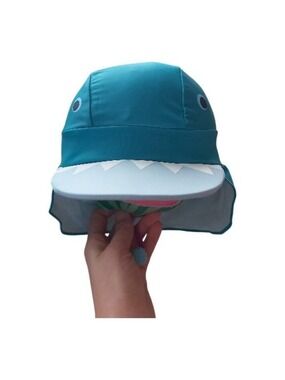 Baby/Toddler Shark Swim Hat Teal Blue Sun Protection Hat with Eyes & Teeth Visor